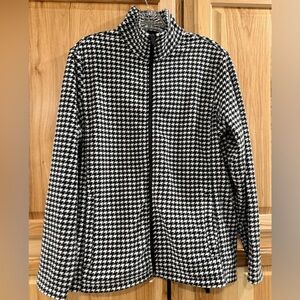 Lands' End Black and White Houndstooth Women’s Fleece Outdoor Warm Cozy Jacket